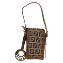 FENDI Zucchino Canvas Phone Pouch Brown Gold Auth 138859-2