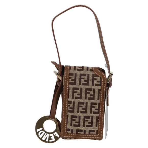 FENDI Zucchino Canvas Phone Pouch Brown Gold Auth 138859