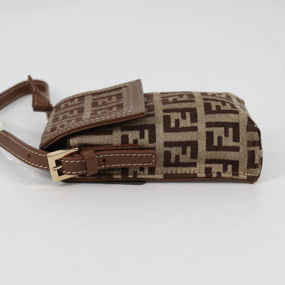 FENDI Zucchino Canvas Phone Pouch Brown Gold Auth 138859