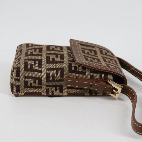 FENDI Zucchino Canvas Phone Pouch Brown Gold Auth 138859
