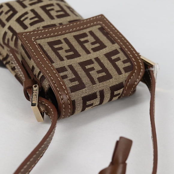 FENDI Zucchino Canvas Phone Pouch Brown Gold Auth 138859