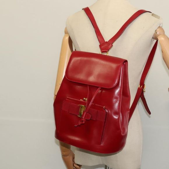 Salvatore Ferragamo Vala Backpack Leather Red Gold Auth 138862
