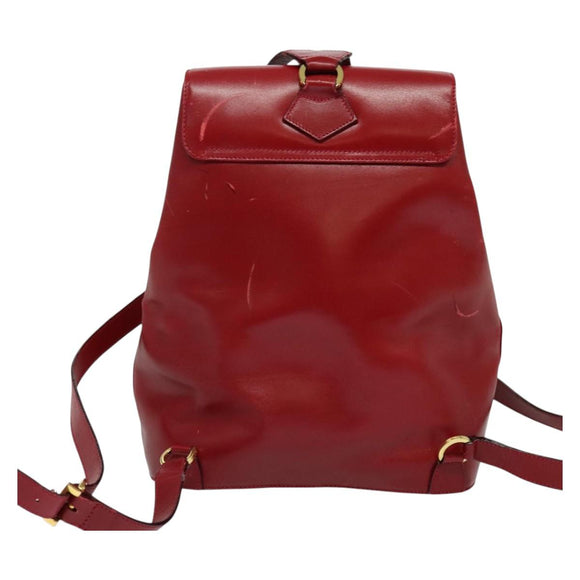Salvatore Ferragamo Vala Backpack Leather Red Gold Auth 138862
