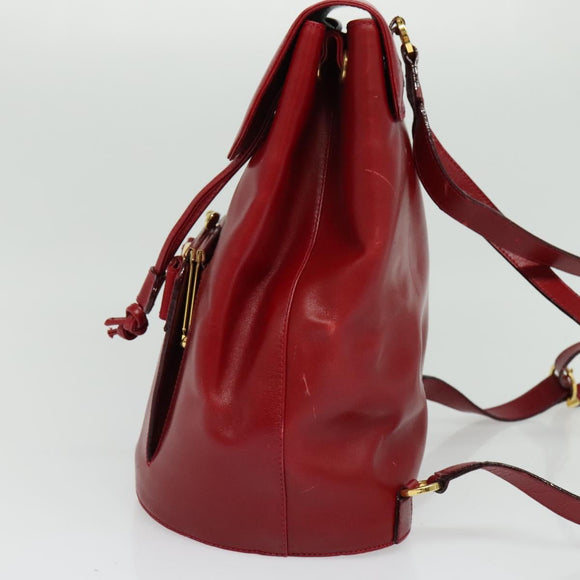 Salvatore Ferragamo Vala Backpack Leather Red Gold Auth 138862