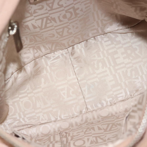 Salvatore Ferragamo Gancini Hand Bag Leather Pink Silver Auth 138865