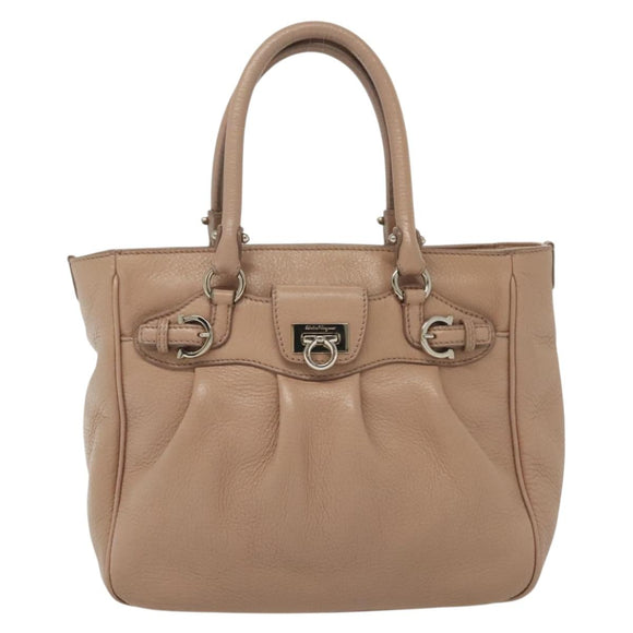 Salvatore Ferragamo Gancini Hand Bag Leather Pink Silver Auth 138865