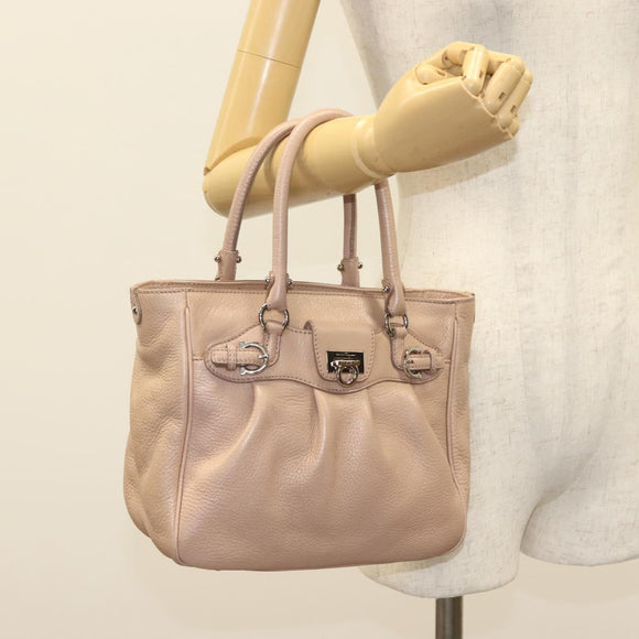 Salvatore Ferragamo Gancini Hand Bag Leather Pink Silver Auth 138865