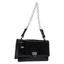 Salvatore Ferragamo Chain Gancini Shoulder Bag Enamel Black Silver Auth 138867-1