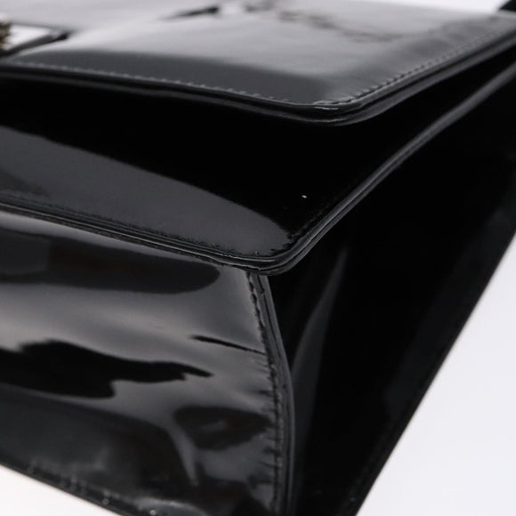 Salvatore Ferragamo Chain Gancini Shoulder Bag Enamel Black Silver Auth 138867