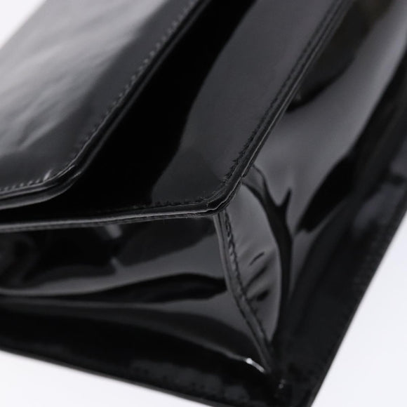 Salvatore Ferragamo Chain Gancini Shoulder Bag Enamel Black Silver Auth 138867