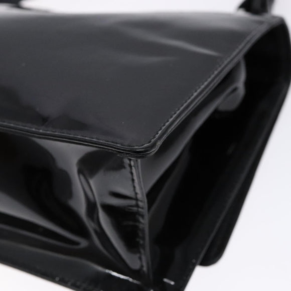 Salvatore Ferragamo Chain Gancini Shoulder Bag Enamel Black Silver Auth 138867