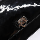 Salvatore Ferragamo Chain Gancini Shoulder Bag Enamel Black Silver Auth 138867-14