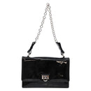 Salvatore Ferragamo Chain Gancini Shoulder Bag Enamel Black Silver Auth 138867-2