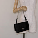 Salvatore Ferragamo Chain Gancini Shoulder Bag Enamel Black Silver Auth 138867-21