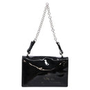 Salvatore Ferragamo Chain Gancini Shoulder Bag Enamel Black Silver Auth 138867-3