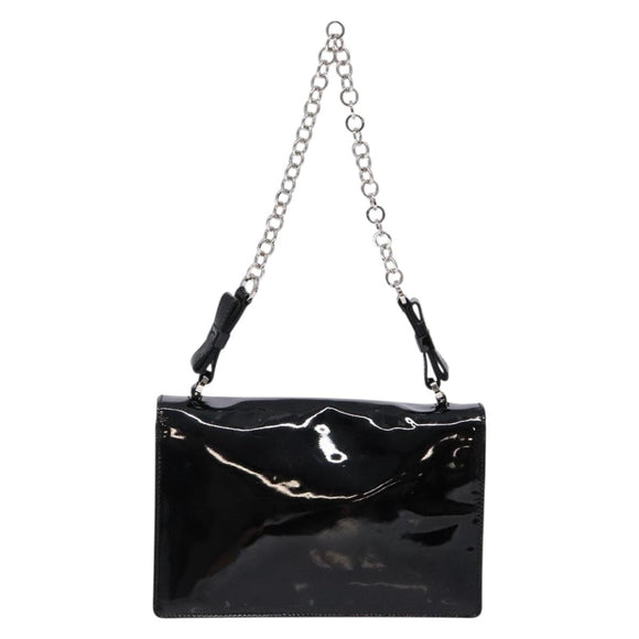 Salvatore Ferragamo Chain Gancini Shoulder Bag Enamel Black Silver Auth 138867
