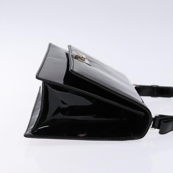 Salvatore Ferragamo Chain Gancini Shoulder Bag Enamel Black Silver Auth 138867