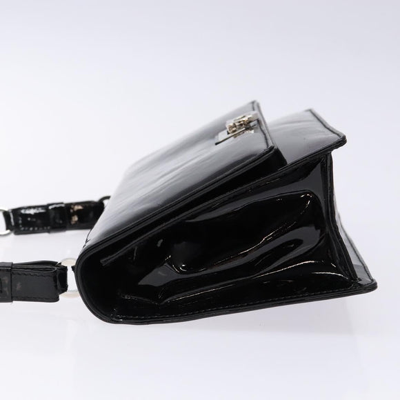 Salvatore Ferragamo Chain Gancini Shoulder Bag Enamel Black Silver Auth 138867