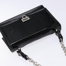 Salvatore Ferragamo Chain Gancini Shoulder Bag Enamel Black Silver Auth 138867-6