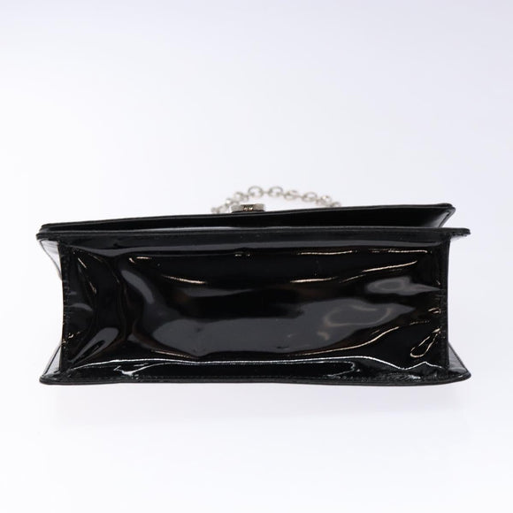 Salvatore Ferragamo Chain Gancini Shoulder Bag Enamel Black Silver Auth 138867