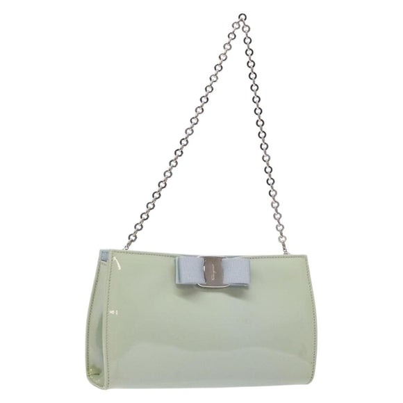 Salvatore Ferragamo Chain Vala Shoulder Bag Enamel Light Blue Silver Auth 138868