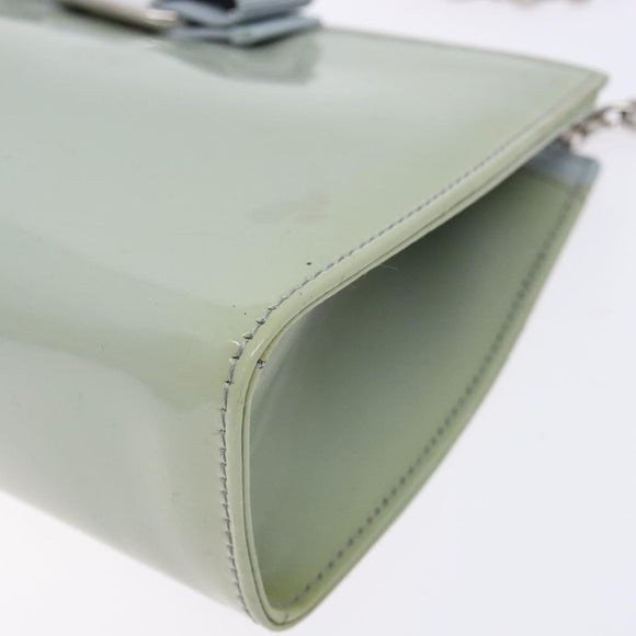 Salvatore Ferragamo Chain Vala Shoulder Bag Enamel Light Blue Silver Auth 138868