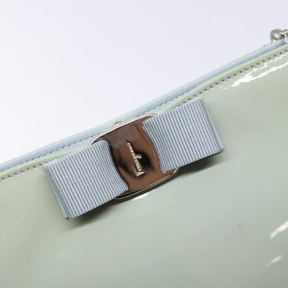 Salvatore Ferragamo Chain Vala Shoulder Bag Enamel Light Blue Silver Auth 138868