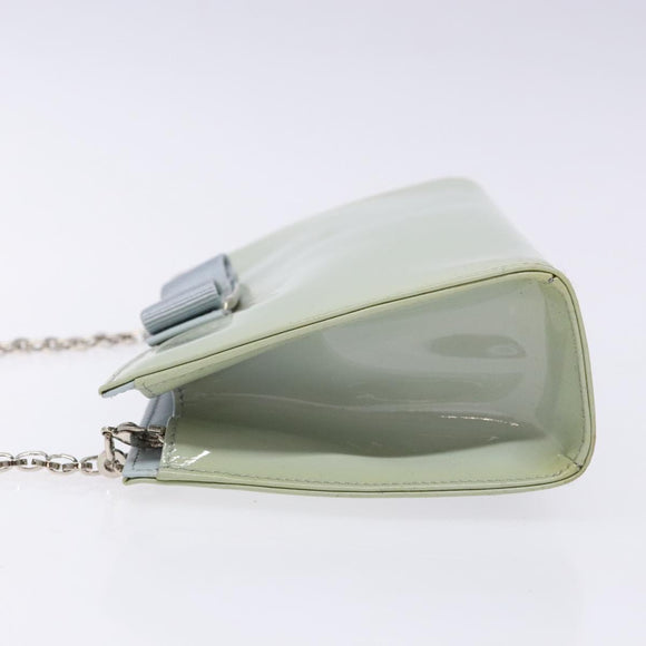 Salvatore Ferragamo Chain Vala Shoulder Bag Enamel Light Blue Silver Auth 138868