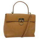 Salvatore Ferragamo Gancini Hand Bag Leather 2way Beige Gold Auth 138870-1