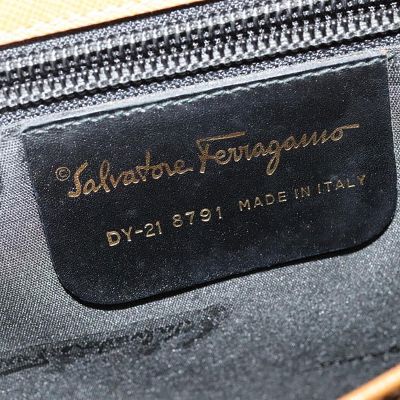 Salvatore Ferragamo Gancini Hand Bag Leather 2way Beige Gold Auth 138870