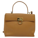Salvatore Ferragamo Gancini Hand Bag Leather 2way Beige Gold Auth 138870-2