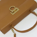 Salvatore Ferragamo Gancini Hand Bag Leather 2way Beige Gold Auth 138870-6