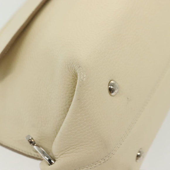 Salvatore Ferragamo Gancini Shoulder Bag Leather White Silver Auth 138871