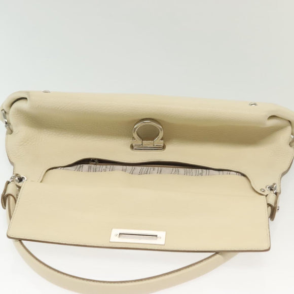 Salvatore Ferragamo Gancini Shoulder Bag Leather White Silver Auth 138871