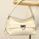 Salvatore Ferragamo Gancini Shoulder Bag Leather White Silver Auth 138871-23