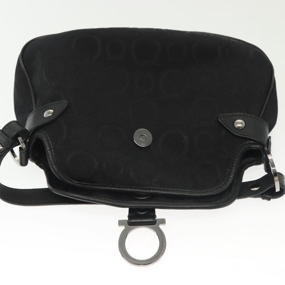 Salvatore Ferragamo Gancini Hand Bag Canvas Black Silver Auth 138872