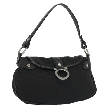 Salvatore Ferragamo Gancini Hand Bag Canvas Black Silver Auth 138872