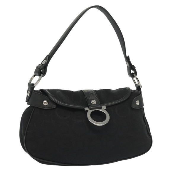 Salvatore Ferragamo Gancini Hand Bag Canvas Black Silver Auth 138872