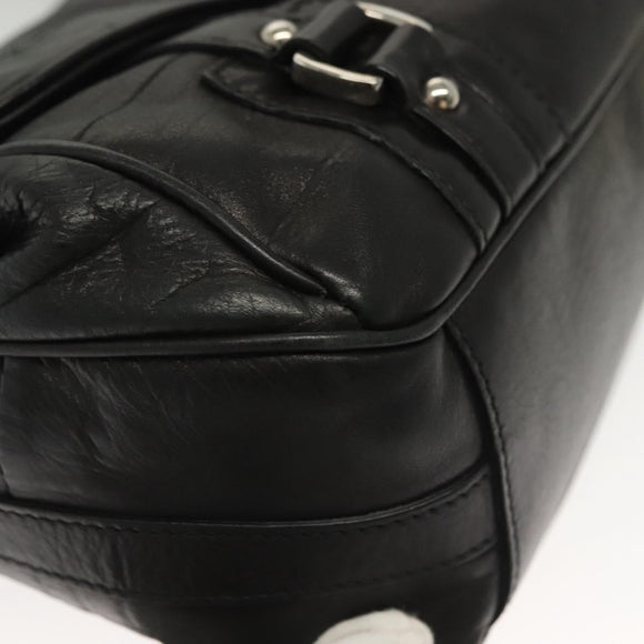 Salvatore Ferragamo Gancini Hand Bag Leather Black Silver Auth 138873