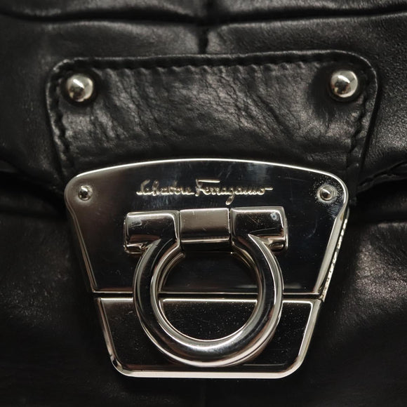 Salvatore Ferragamo Gancini Hand Bag Leather Black Silver Auth 138873
