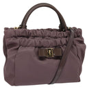 Salvatore Ferragamo Vala Hand Bag Nylon Enamel 2way Purple Silver Auth 138874-1