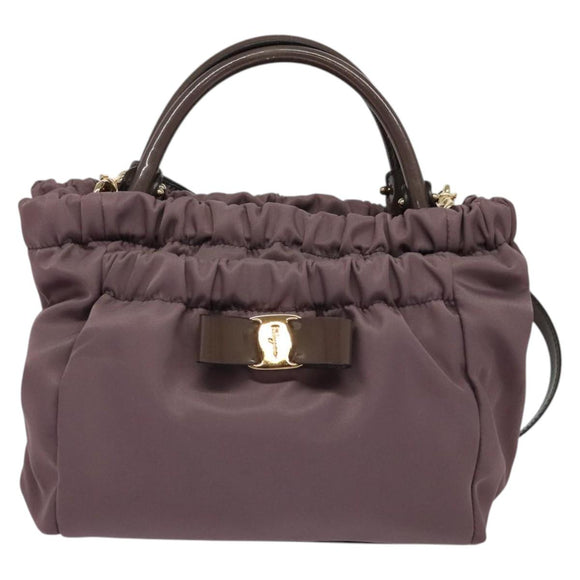 Salvatore Ferragamo Vala Hand Bag Nylon Enamel 2way Purple Silver Auth 138874