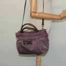 Salvatore Ferragamo Vala Hand Bag Nylon Enamel 2way Purple Silver Auth 138874-24