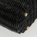 Salvatore Ferragamo Gancini Hand Bag Rattan Black Gold Auth 138876A-9