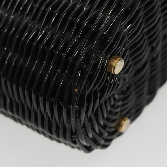 Salvatore Ferragamo Gancini Hand Bag Rattan Black Gold Auth 138876V