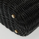 Salvatore Ferragamo Gancini Hand Bag Rattan Black Gold Auth 138876A-14