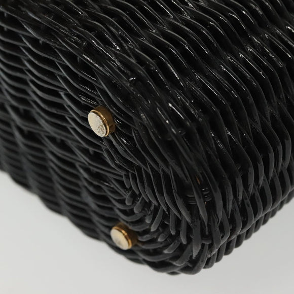 Salvatore Ferragamo Gancini Hand Bag Rattan Black Gold Auth 138876V