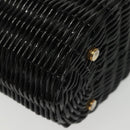 Salvatore Ferragamo Gancini Hand Bag Rattan Black Gold Auth 138876V-15