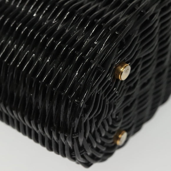 Salvatore Ferragamo Gancini Hand Bag Rattan Black Gold Auth 138876V