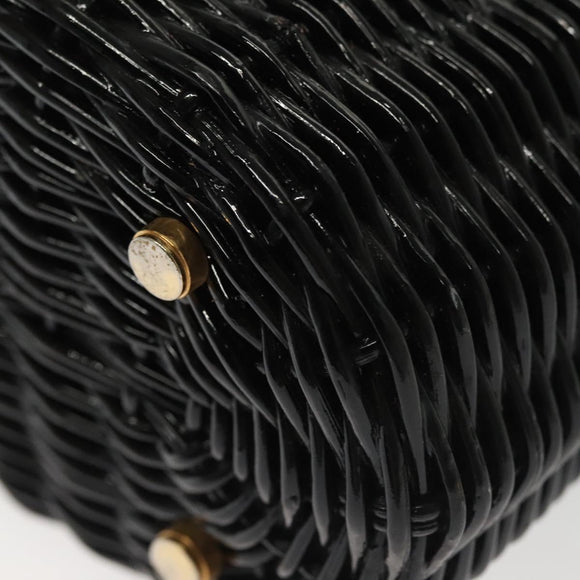 Salvatore Ferragamo Gancini Hand Bag Rattan Black Gold Auth 138876V